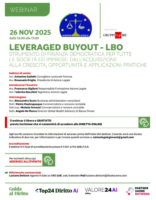 WEBINAR 2025 a Roma su DIRITTO-Azione Legale LBO